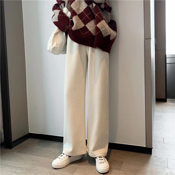 【纤奇菲】2020新款加绒雪尼尔阔腿裤直筒...