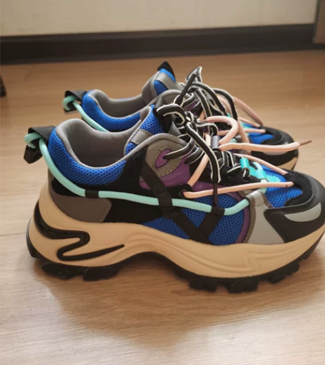 豆豆屋厚底老爹鞋女2021秋新款透气薄款运...