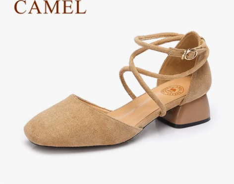 34码骆驼方头单鞋 优雅绑带，不掉跟，好搭...