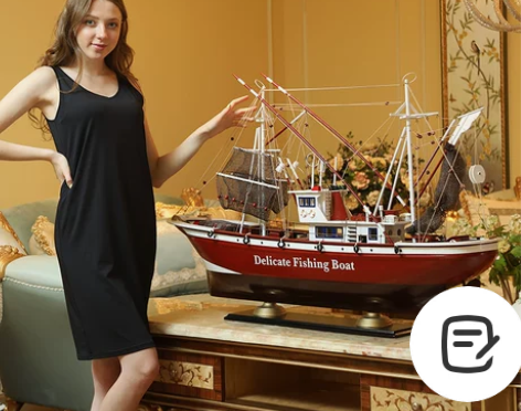 仿真一帆风顺木质渔船模型大型餐饮木船玄关装...