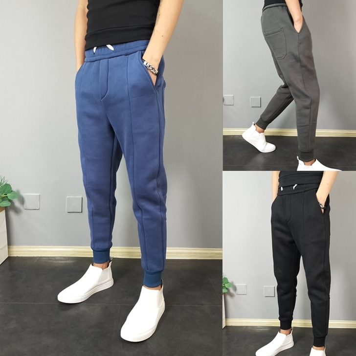 春秋九分加绒裤子纯色小脚哈伦裤卫裤修身束脚...