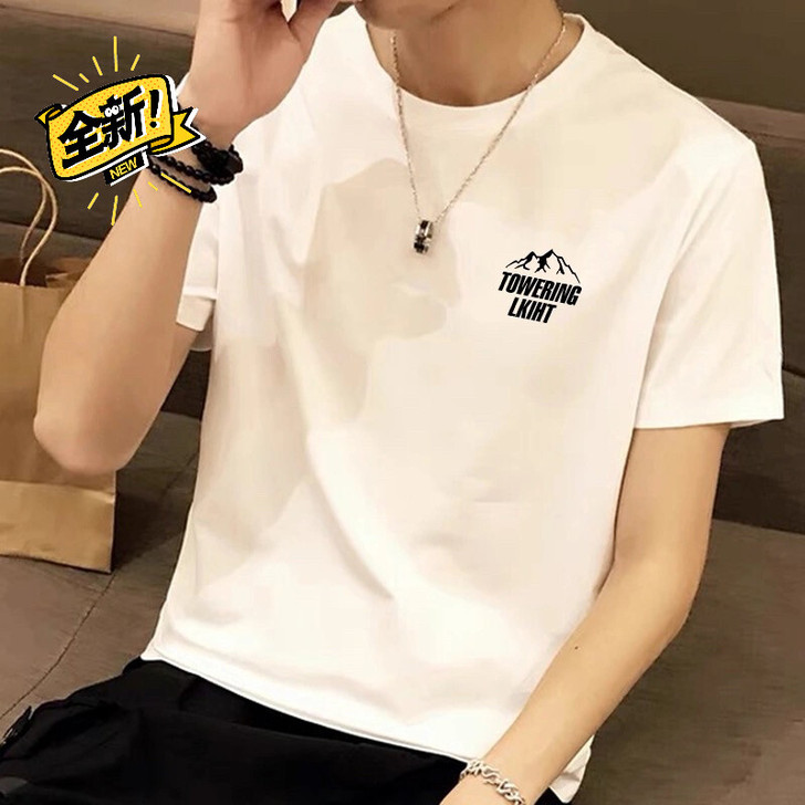 100%纯棉短袖男士圆领宽松胖子黑白色t恤...