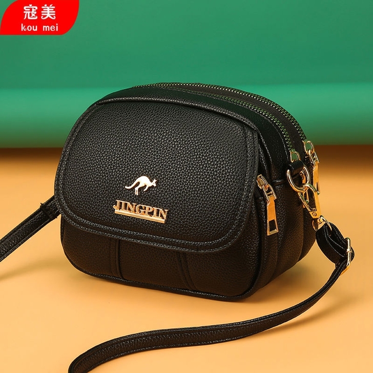 袋鼠真皮质感斜挎小包包女2021新款时尚百...