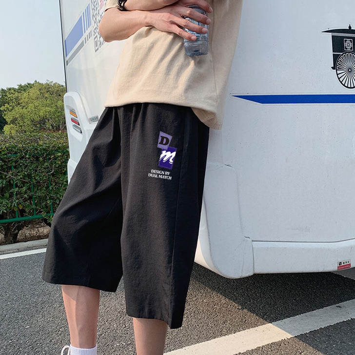 潮流七分裤休闲短裤男夏季港风宽松直筒裤子韩...