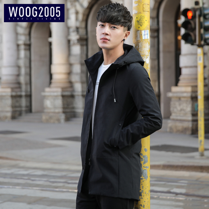 WOOG2005中长款风衣男 ,