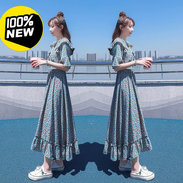 森系女装碎花雪纺连衣裙女夏季2021新款仙...