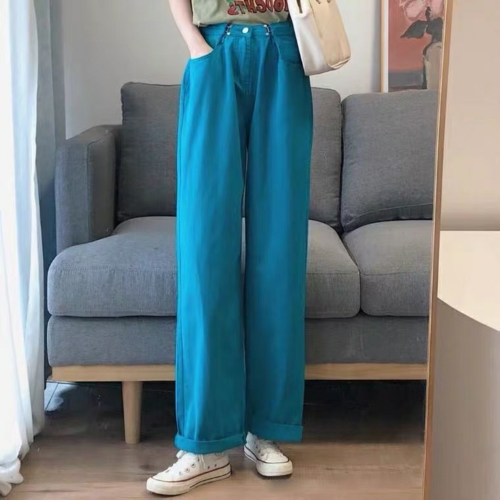 粉色裤子女夏薄款高腰显瘦宽松设计感小众港味...