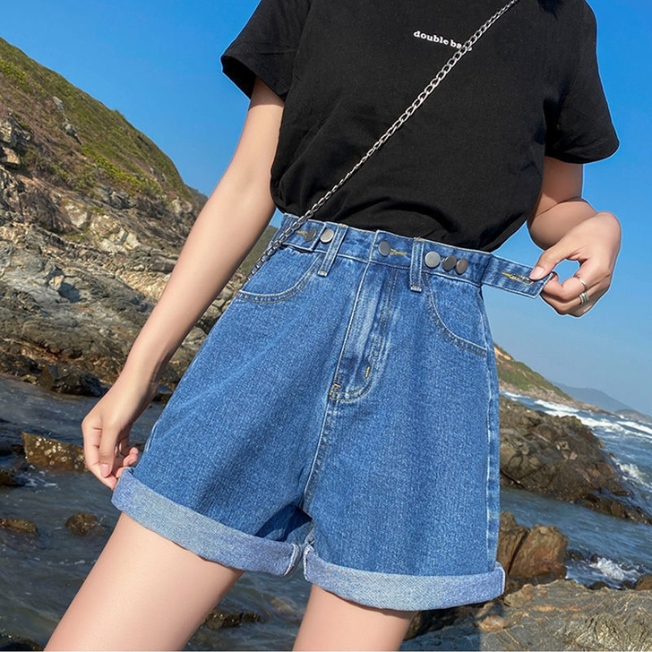 高腰休闲短裤女纯棉2021韩版宽松百搭热裤...