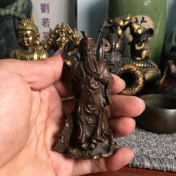 旧货收藏关公像招财武财神铜带刀关二爷关羽供...
