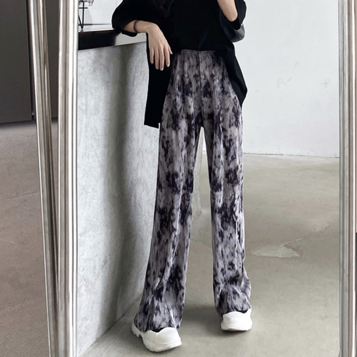 扎染裤子女夏季2021新款高腰显瘦阔腿裤设...