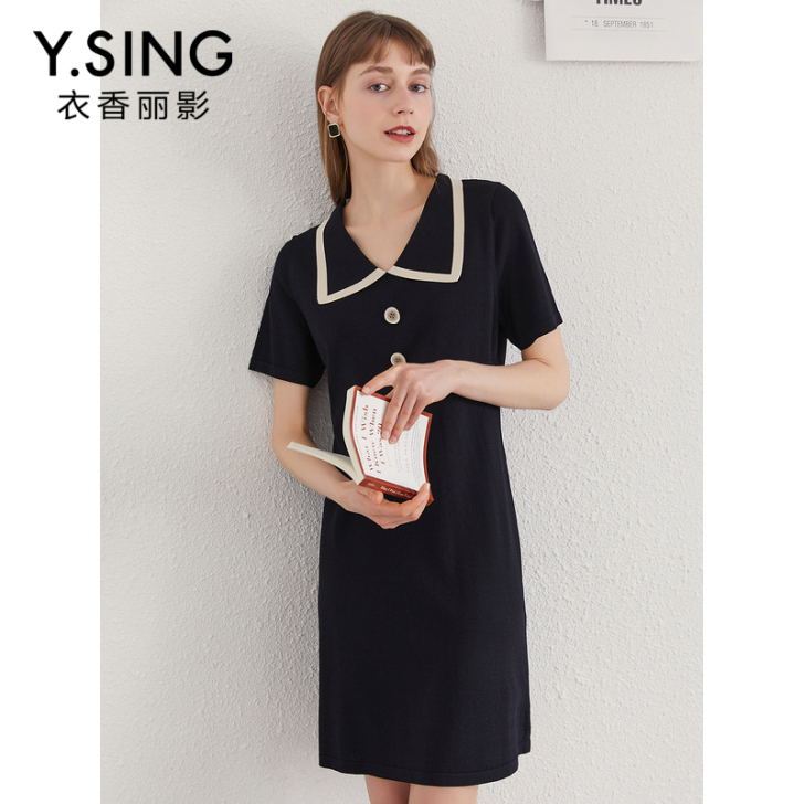 宽松气质娃娃领连衣裙女超仙森系流行甜美小黑...