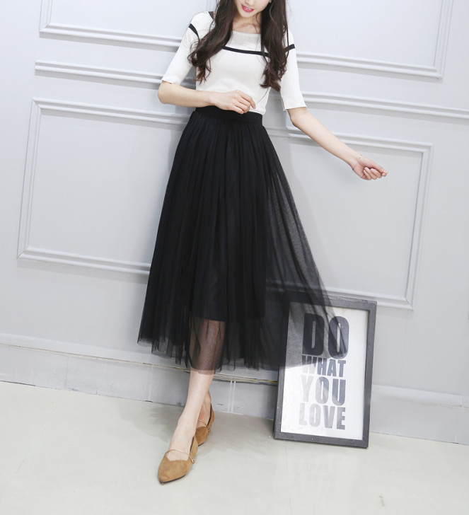 天天特价春夏新款韩版显瘦百褶裙a字网纱裙中...