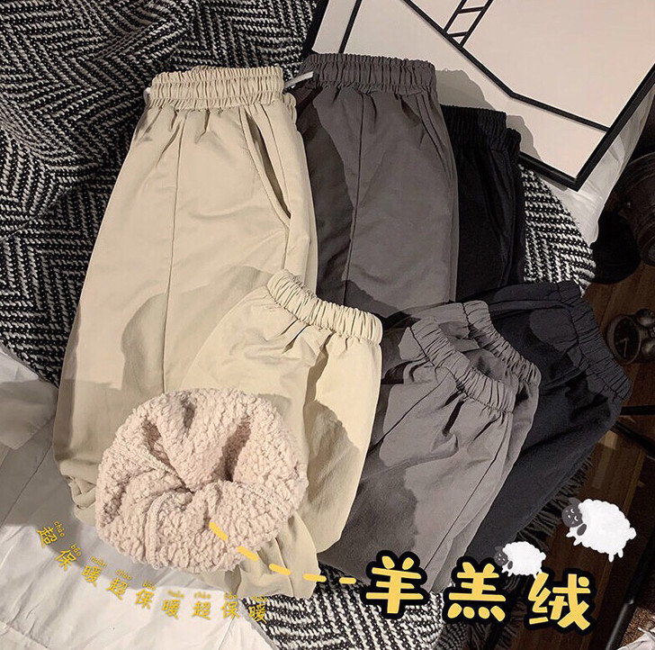 羊羔绒裤子冬季款潮流加绒加厚裤子男学生韩版...