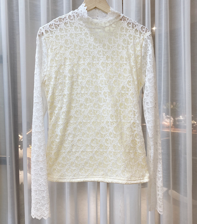 加绒蕾丝打底衫,米白色