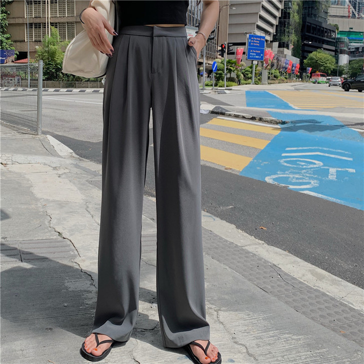 黑色阔腿裤女高腰宽松直筒垂感裤子女韩版百搭...