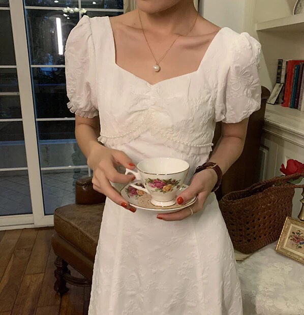 法式方领复古长裙 泡泡袖 仙女裙