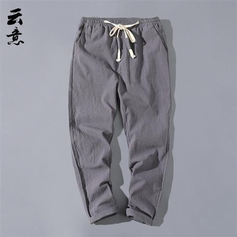 棉麻裤子男春夏薄款宽松透气直筒休闲裤韩版潮...
