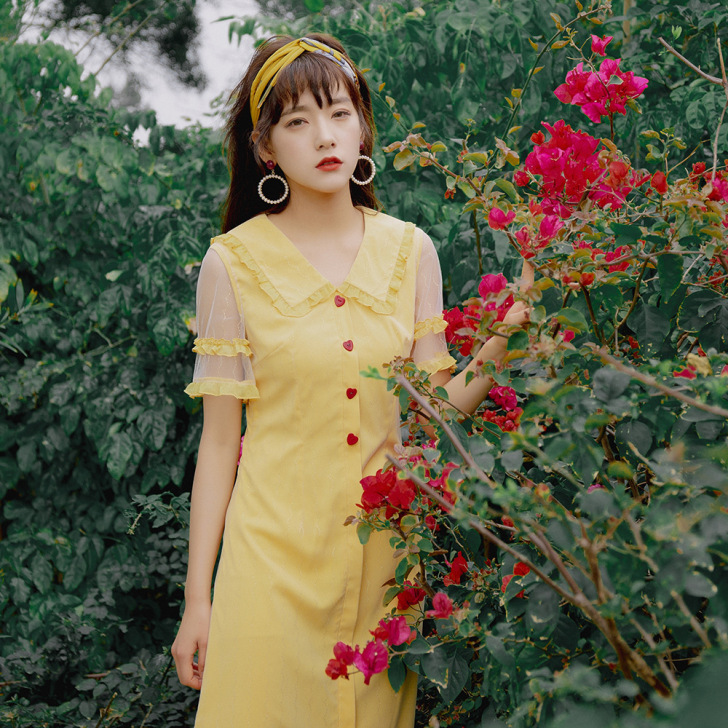 很仙的连衣裙夏款网纱黄色裙子女2020新款...