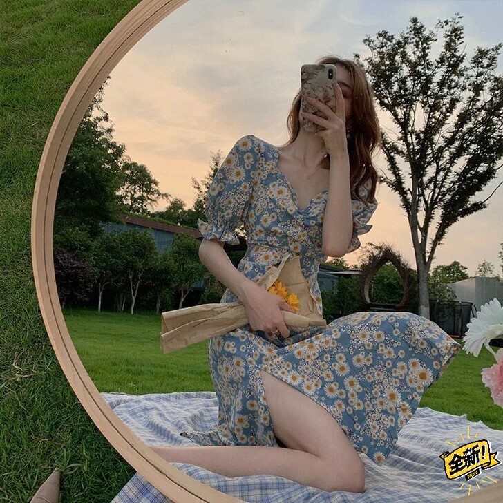 【618狂欢价】夏装2021新款法式桔梗收...