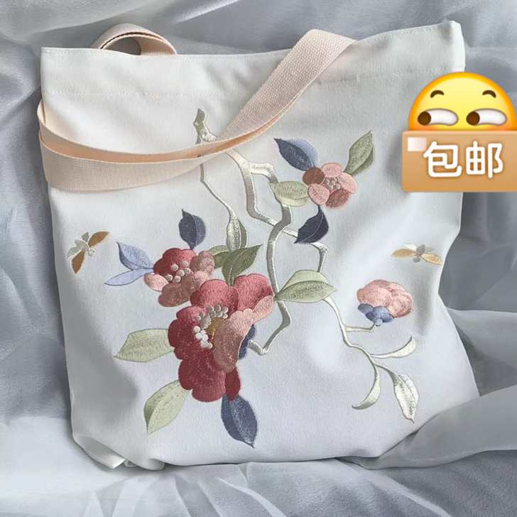 故宫藏山茶剔红盒晴国风帆布包绣花国潮汉服包...