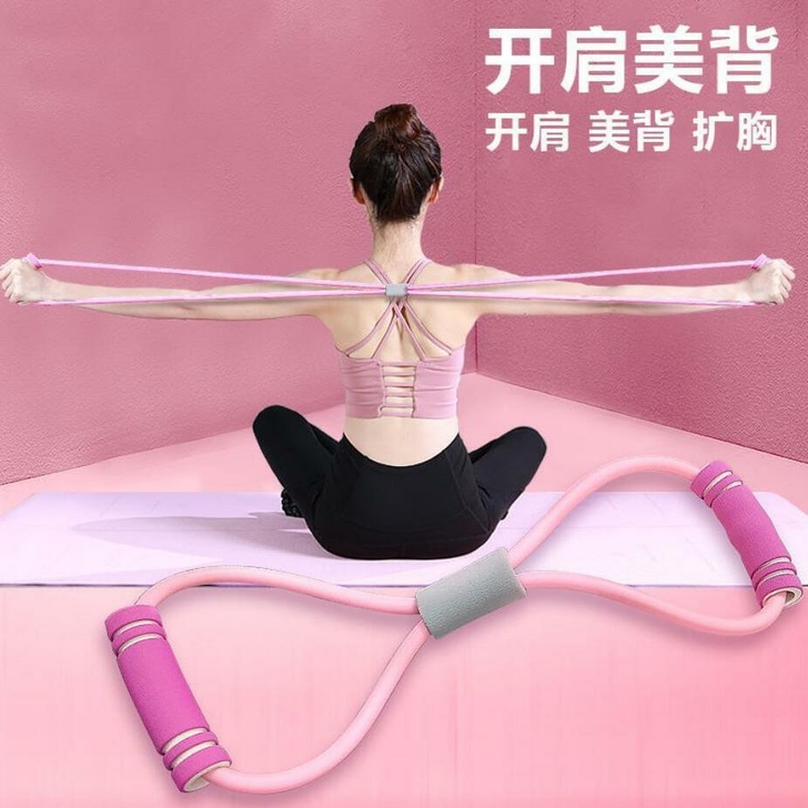 薄背拉力器锻炼手臂的器材8字绳开肩背工具直...
