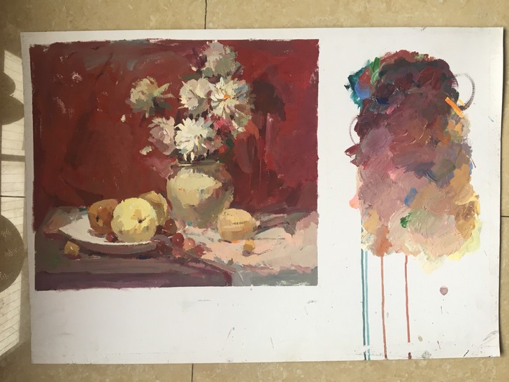 二开水粉画 范画作品  原创作品  苹果原...