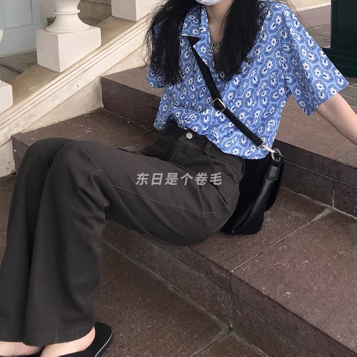 东日是个卷毛 复古直筒休闲裤子宽松显瘦拖地...