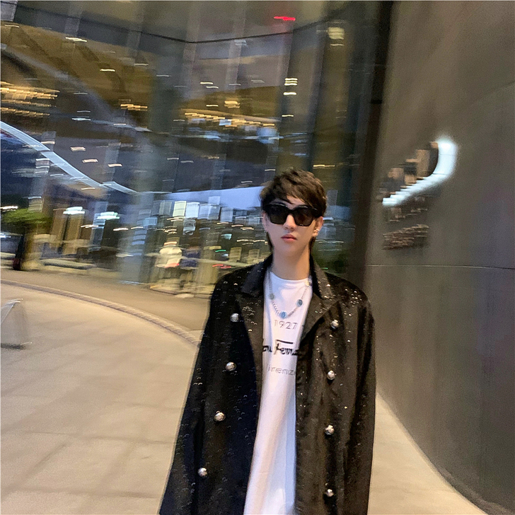 TIM呆呆春秋复古丝绒西服外套男士韩版潮亮...