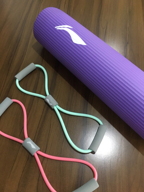 李宁瑜伽垫8字拉力器组合装 加厚加宽健身跳...