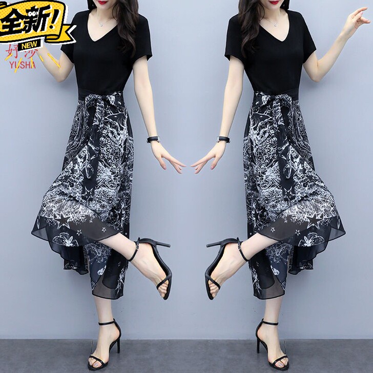 夏季女装气质收腰显瘦连衣裙女流行雪纺长裙大...