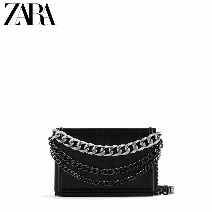 全新闲置！ZARA新款 女包 黑色链条饰复...