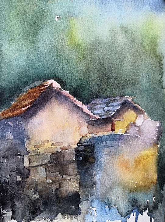 水彩写生作品，八开