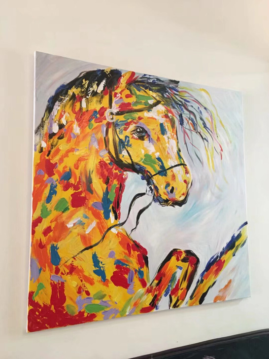 手绘油画马 80/80 尺寸 亚麻油画布 ...
