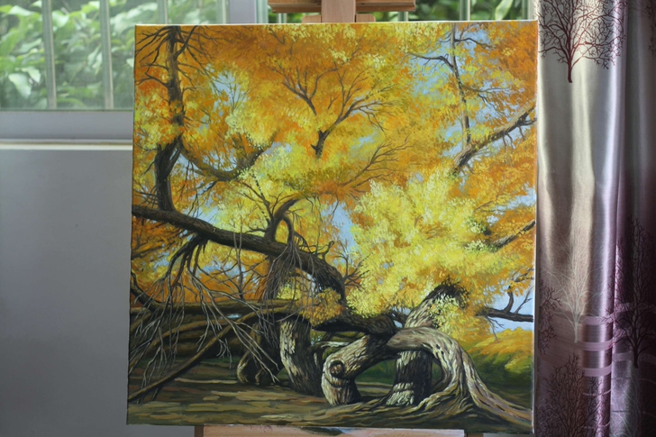 纯手绘油画，60X60cm，专业亚麻油画布...