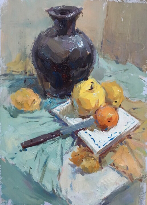 本人着急用钱，现转卖本人水粉画，一个钟作品...