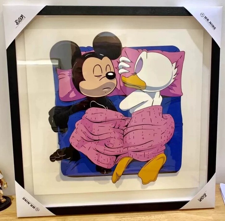 当代艺术米老鼠重影油画布现代装饰画咖啡厅动...