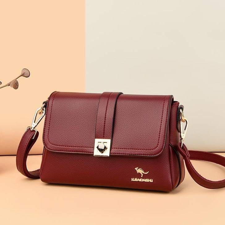 袋鼠时尚真皮包包2021新款女士单肩斜挎中...