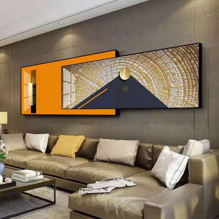 客厅叠加画中画现代简约挂画双层晶瓷画沙发背...