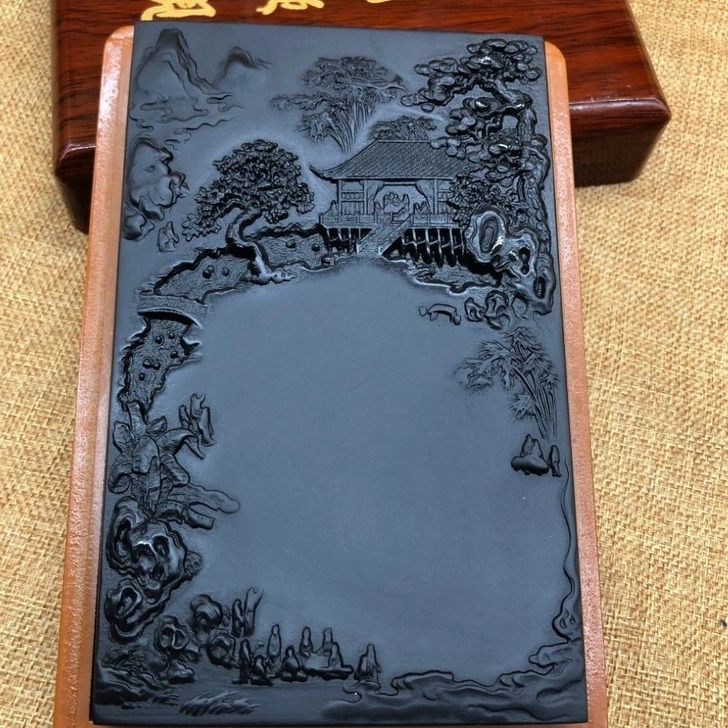 歙砚长方砚台兰亭序砚台天然原石黑龙潭砚台实...