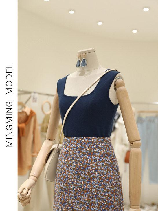 漏锁骨超显瘦气质方领针织吊带女内搭无袖针织...