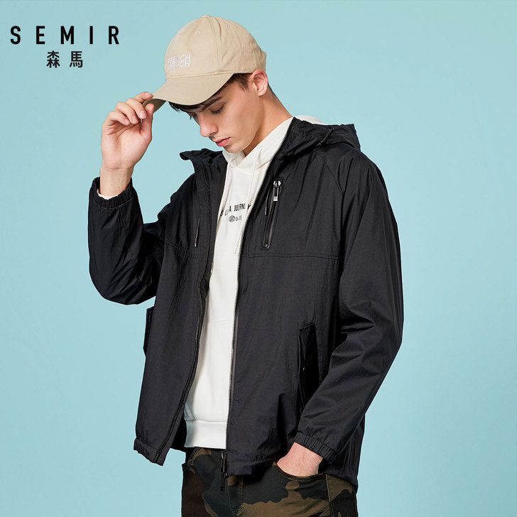 森马风衣男春秋时尚连帽外套男士不规则下摆潮...