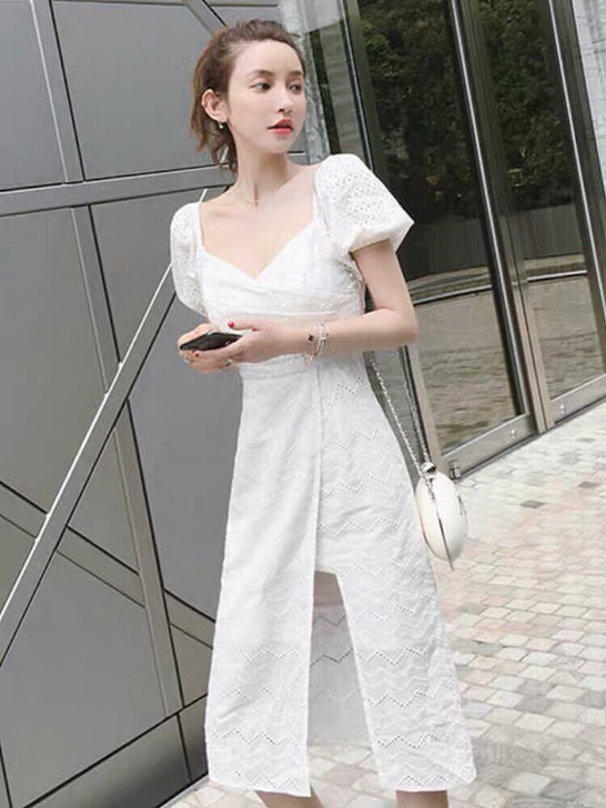 2021新款气质轻熟风v领超仙可甜可盐白色...