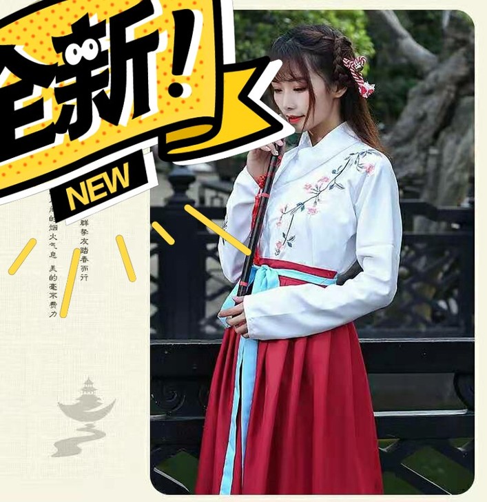 汉元素绣花女汉服齐腰学生拍照服装！