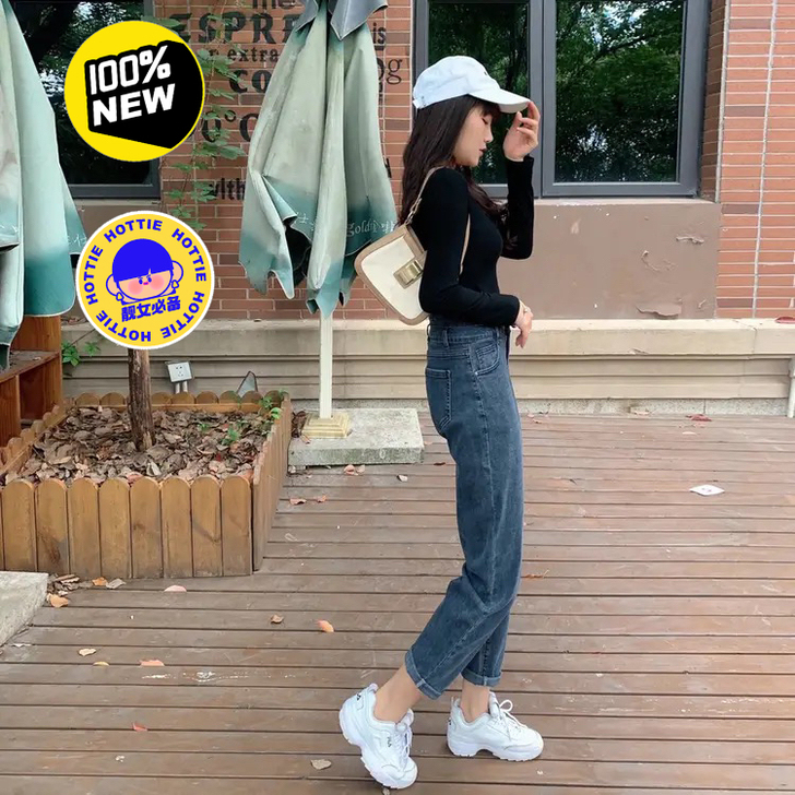 【清仓低价】老爹牛仔裤女高腰秋冬小个子弹力...