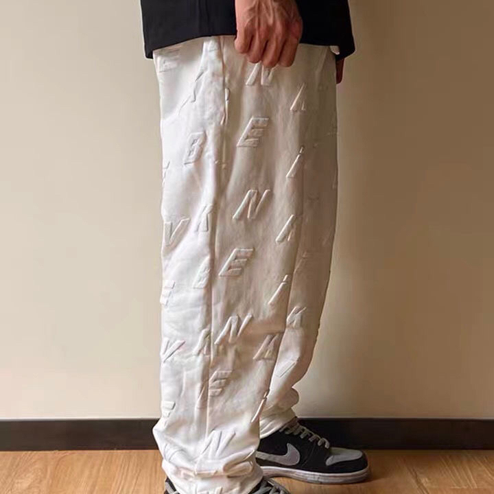美式高街ins发泡字母印花长裤宽松直筒潮牌...