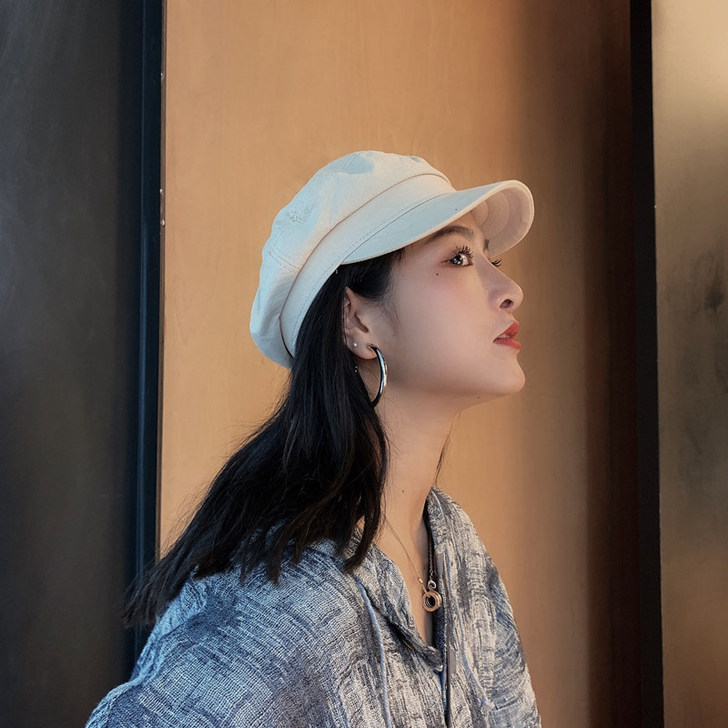 春夏薄款帽子女百搭潮日系军帽韩版画家报童帽...