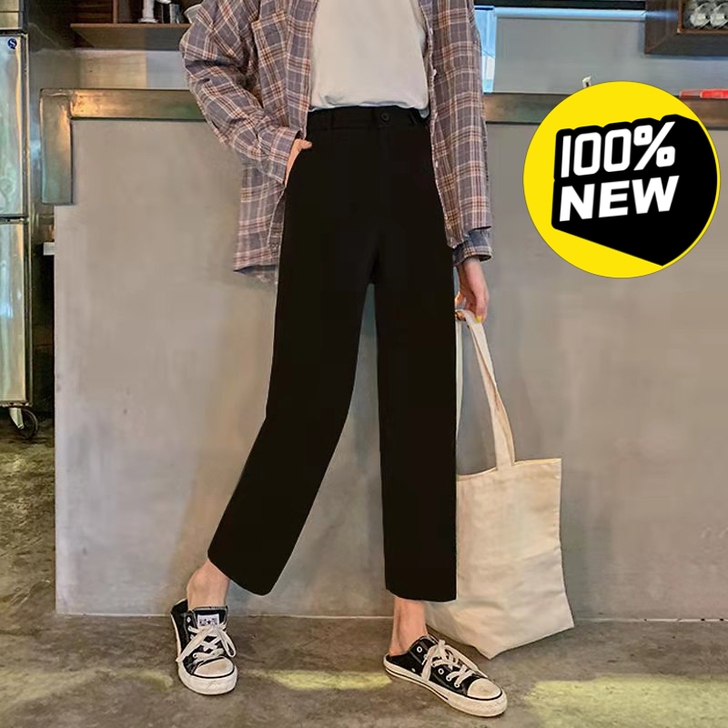 黑色西装裤女chic直筒九分阔腿裤显瘦春夏...
