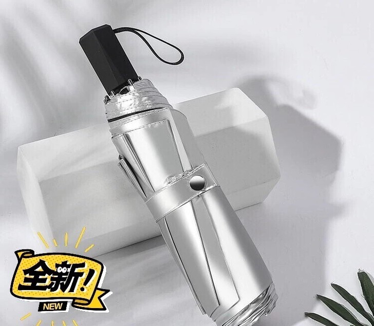 【双涂层三折自动伞】钛银纯色遮阳伞防晒伞防...