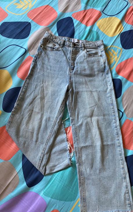 阔腿牛仔裤女夏季毛边直筒阔腿裤高腰宽松显瘦