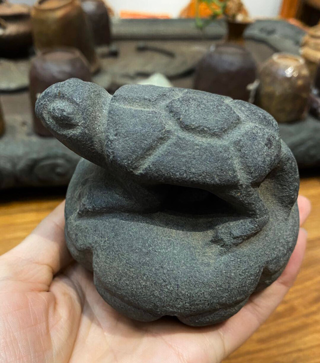 老青石石龟乌龟茶宠南瓜秤砣石茶宠石龟文玩镇...